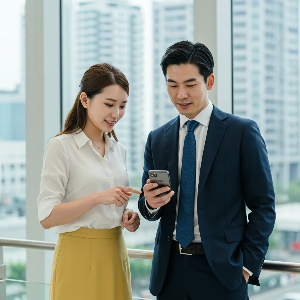 Man and Woman look at a phone