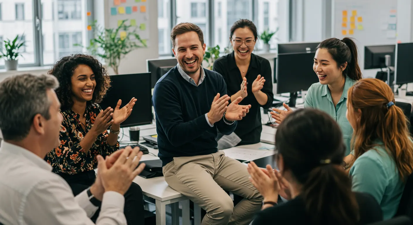 A professional team collaborating in a modern office setting